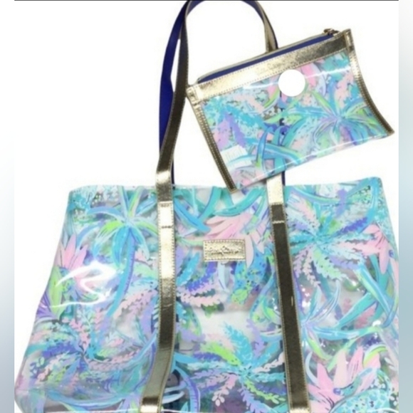 Lilly Pulitzer Pool Tote Beach Bag..Sweet Escape clear W/ Extra Valuables Pouch - Picture 8 of 10